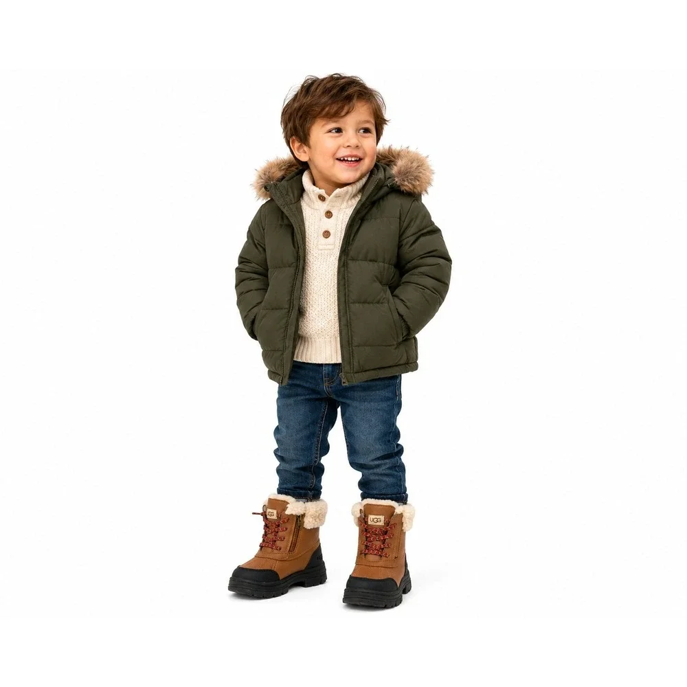 UGG Kids Yose Puff Winter Boots Chestnut Waterproof Faux Fur Size 12 Toddler